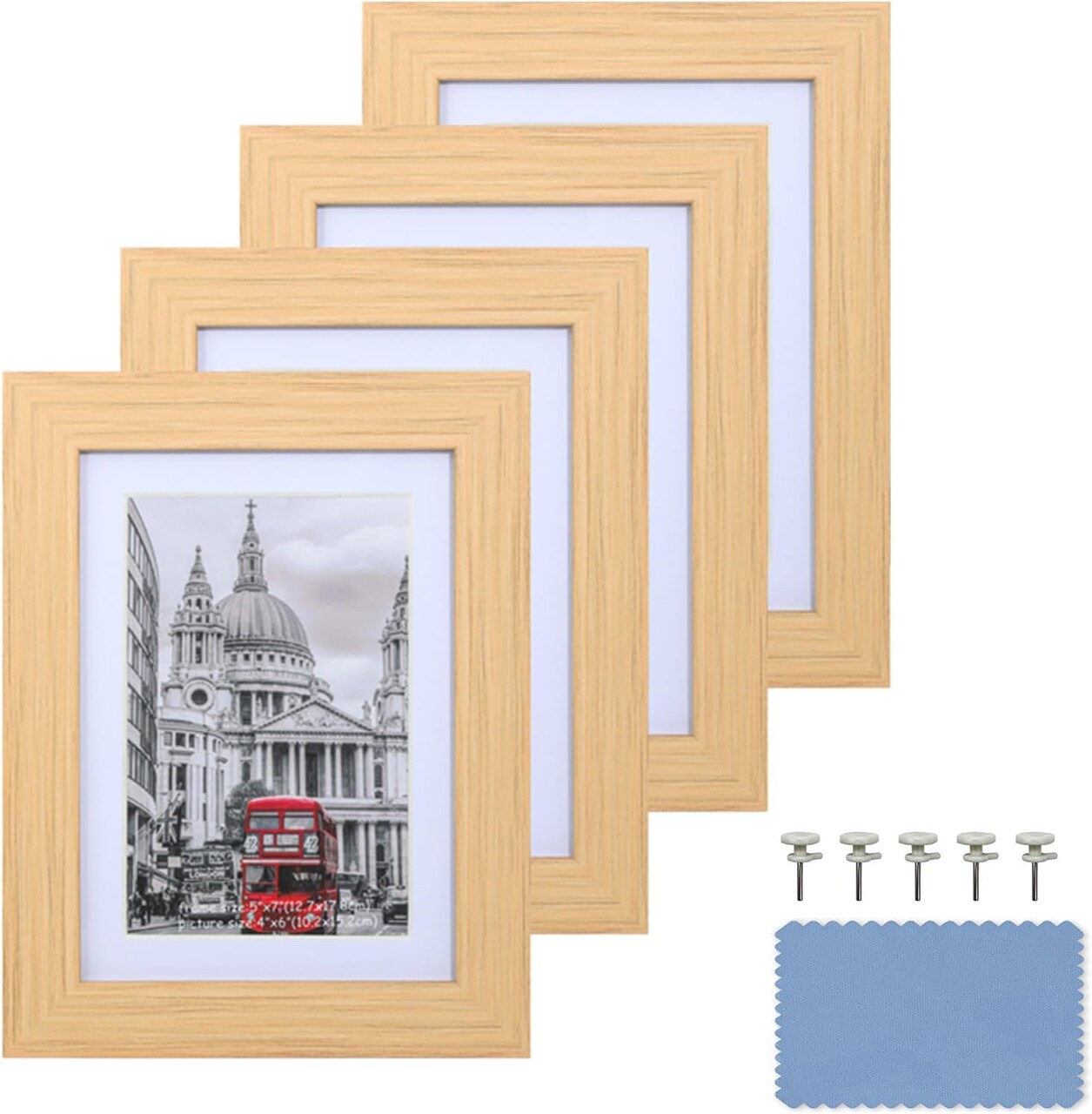 5x7 Picture Frame, 4 Pack Plastic 5x7 inch Wood Grain Picture Frames